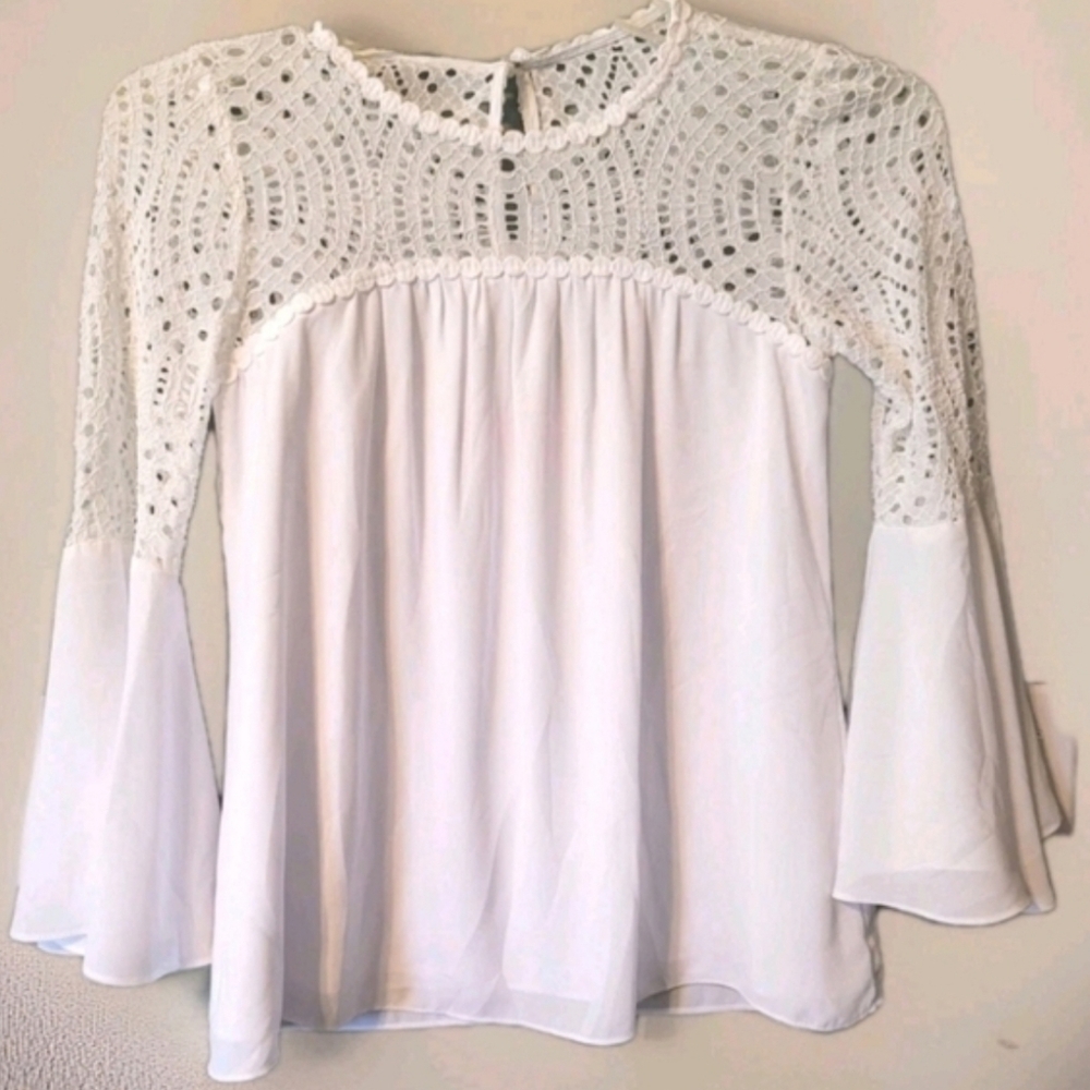 Lilly Pulitzer Blouse White Sz 0 Bell Sleeves Fairy Core Soft Girl Clean Girl - Picture 4 of 4